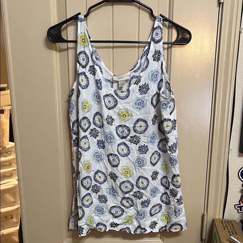 LOFT Women's Tank Top with Blue, Yellow, and Black Floral Pattern